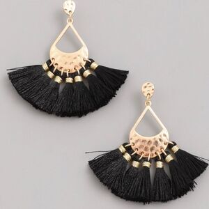 Influence jet black & gold tassel fashion earrings 